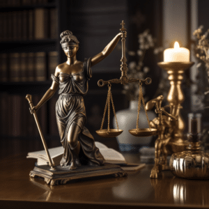 Lady justice statue on desk