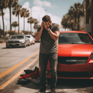 Man worried in front of car