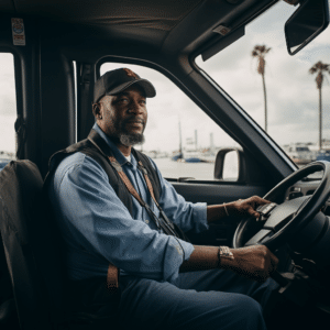 Truck driver in his cab 