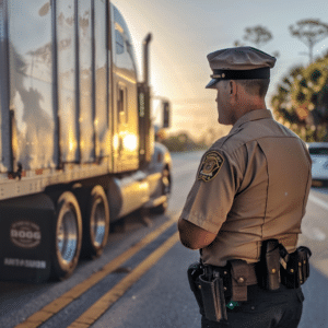 Officer inspecting truck
